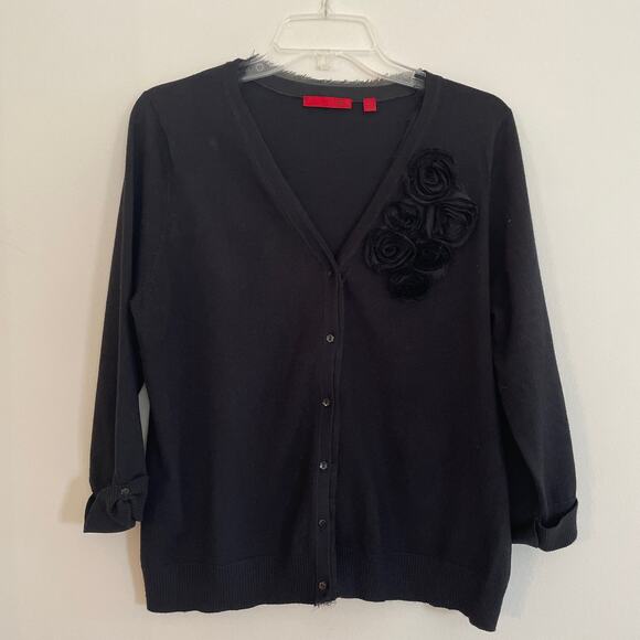 Red Black Sweater with Flowers‎ Three Quarter Sleeves Size X-Large - Picture 6 of 7